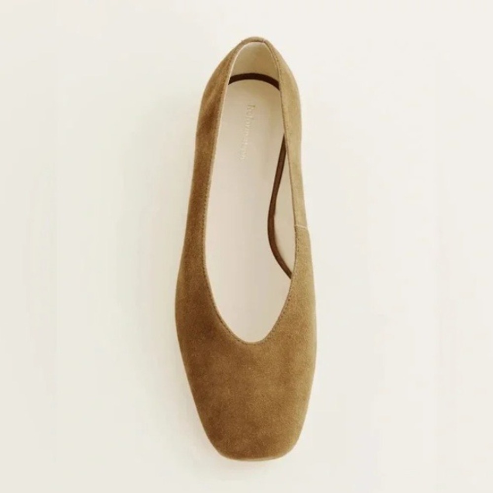 NEW Reformation Prudence Ballet Flats Olive Green Suede Square Toe Slip On 9 - Picture 3 of 7